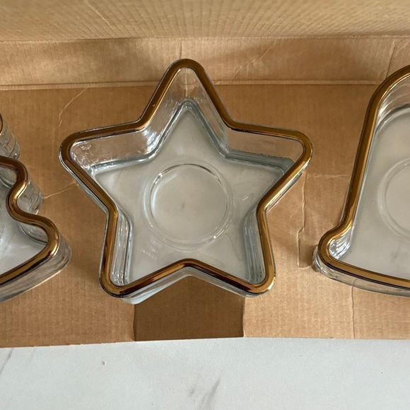Gold Rimmed Glass Holiday Decor Set new in box - Picture 3 of 5
